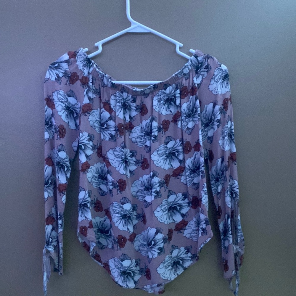 Floral off the shoulder long sleeve shirt